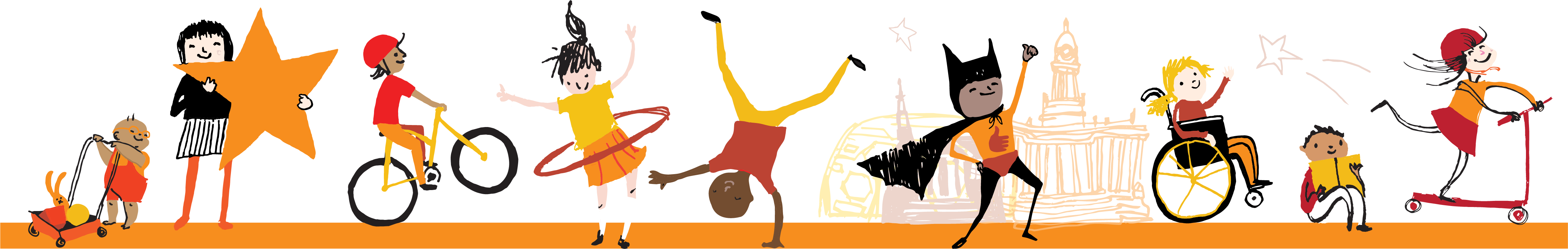 illustration of several children dancing and celebrating