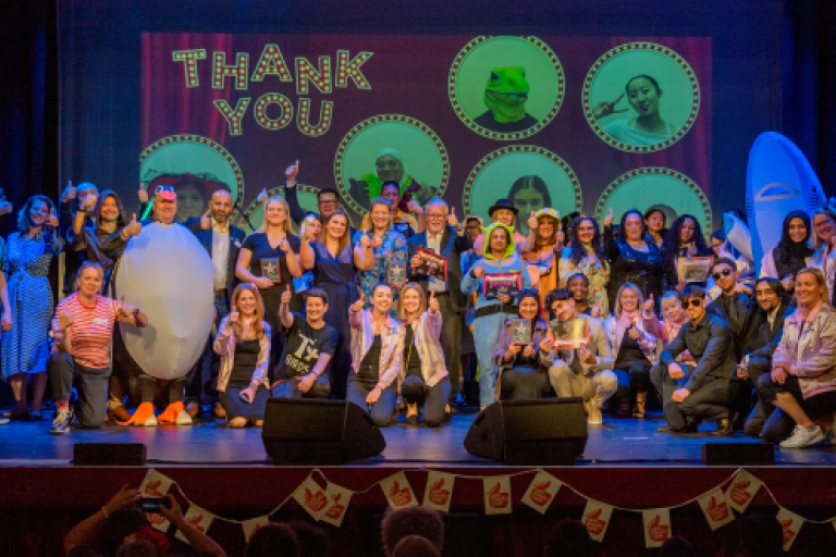 Crowd on stage at Child Friendly Leeds Awards